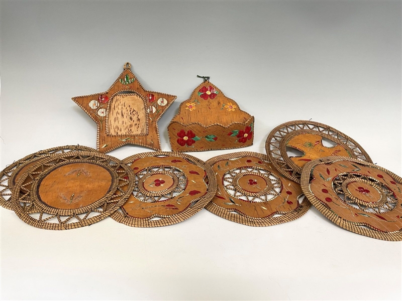 (8) Birch Bark Porcupine Quills Trays and Baskets