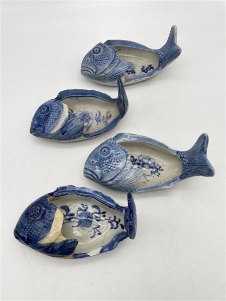 (4) 18th Century Japanese Canton Fish Bone Bowls