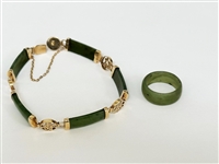 14k Gold Accent Jade Bracelet and Jade Ring