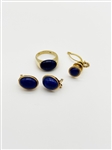 14k Gold Lapis Lazuli Cabochon Ring, Earrings, Tie Tack