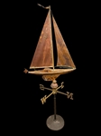 Hand Welded Copper Weather Vane of a Sailboat on Stand