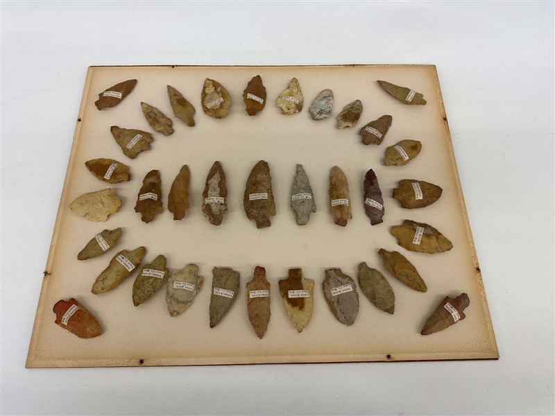 Group of Arrowheads from Yazoo County Mississippi 1894 in Display Case