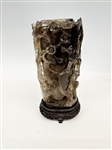Chinese Carved Crystal Figural Floral Urn With Display Case