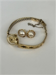 14k Gold Jules Jurgensen Ladies Watch & MOP Stud Earrings
