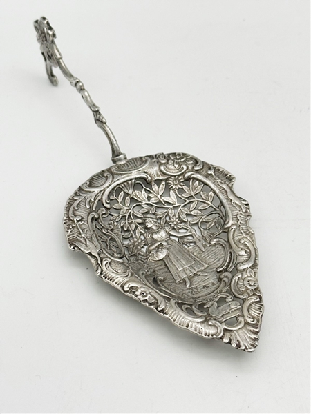 Hallmarked Silver Fruit Pastry Server Repousse Flower Girl