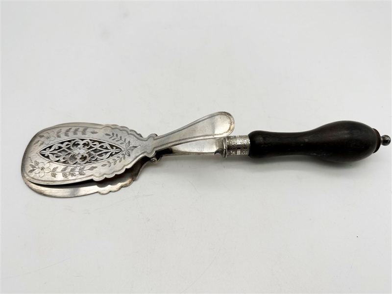 Silverplate Asparagus Server With Wood Handle Hallmarked