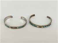 (2) Sterling Silver Turquoise Cuff Bracelets: L. Bowannie Shewe Zuni