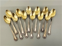 (12) Dominick and Haff Acanthus Sterling Silver Demitasse Gold Wash Spoons