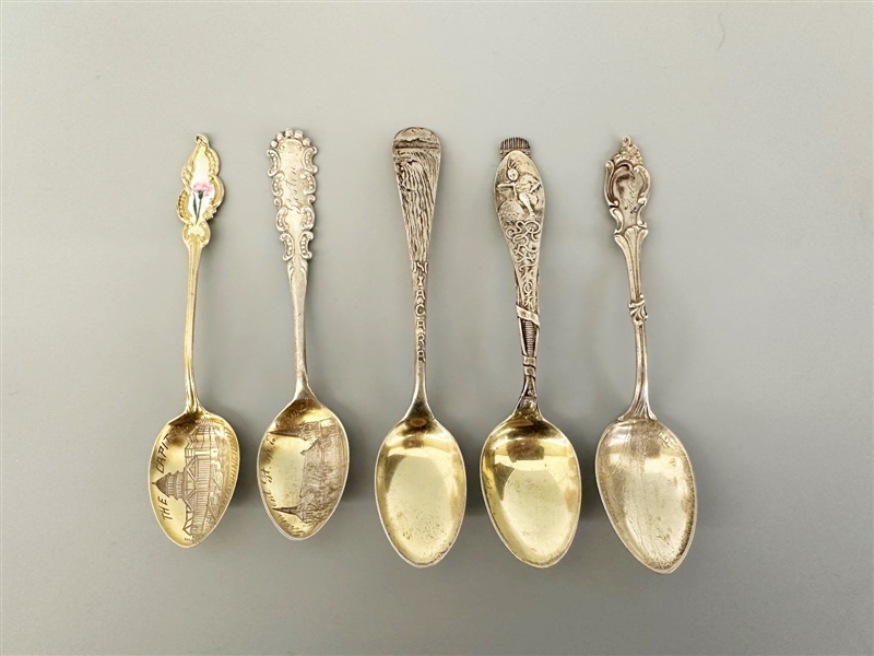 (5) Sterling Silver Demitasse Souvenir Spoons