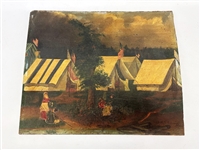 Folk Art Civil War Encampment Painting and Mixed Media
