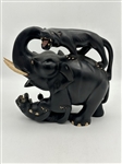 Ebony Carved Elephant With Attacking Lions