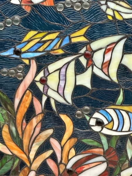 (2) Stained Glass Windows Birds and Fish