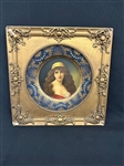 Lithograph Portrait of Woman in Fancy Round Frame