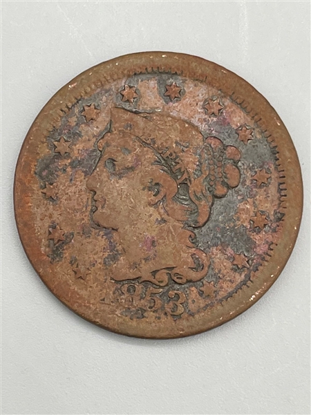 1853 United States Large Liberty Head One Cent Coin
