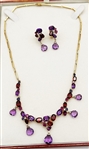 14k Gold Amethyst, Garnet, Sapphire, and Diamond Fancy Necklace and Matching Earring Suite