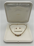 18k Gold Louis Feraud Paris Gold Choker With Pave Set Gemstones Hearts With Matching Earrings in Original Box