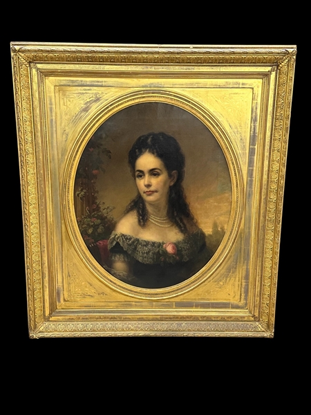 Oil Painting on Canvas Large Portrait of a Woman Signed Pine 1873