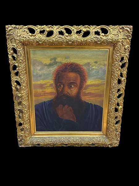 Oil on Board In Gilt Gesso Frame Man With Red Hair