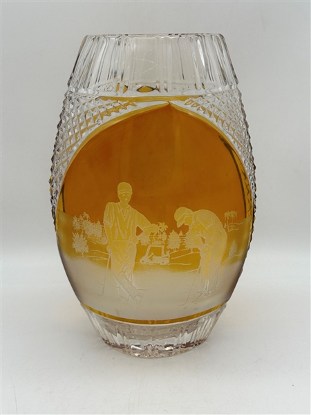 Julia Leaded Crystal Amber Flash Glass Vase "Golfers"