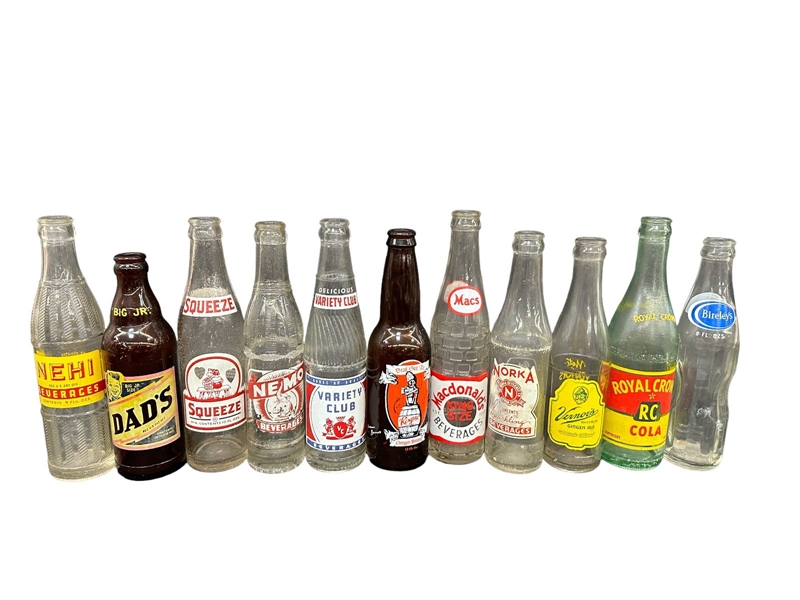 (11) Vintage Beverage Bottles: Bireleys, RC, Nemo, Nehi, Squeeze, More