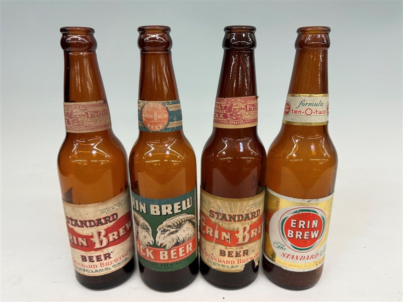 (4) Standard Erin Brew Beer Bottles