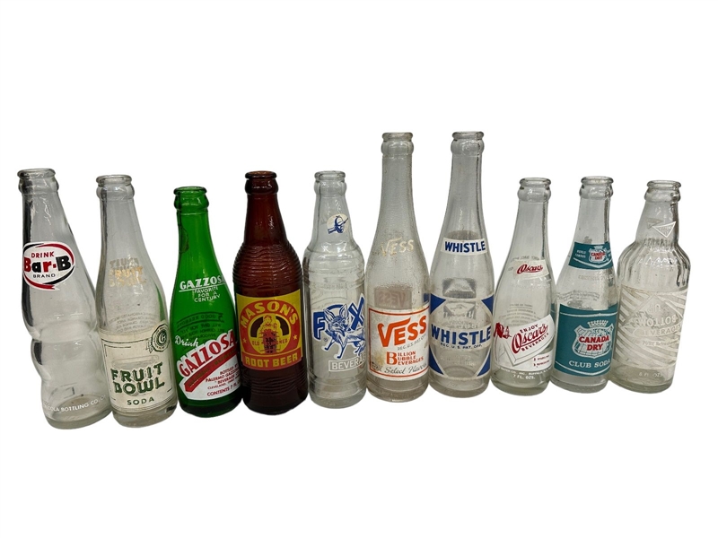 (10) Vintage Beverage Bottles: Bottoms Up, Fox, Gazzosa, Bar-B, More