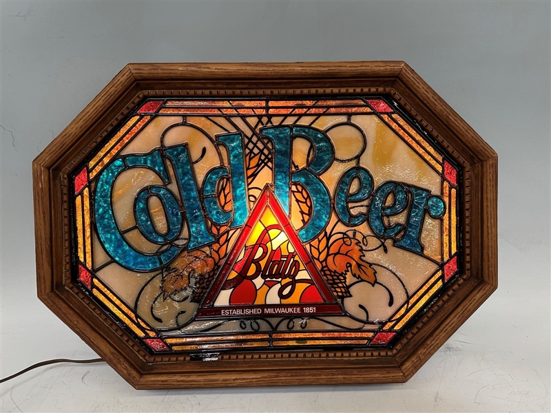 Blatz "Cold Beer" Light Up Faux Stained Glass Window Advertising Sign