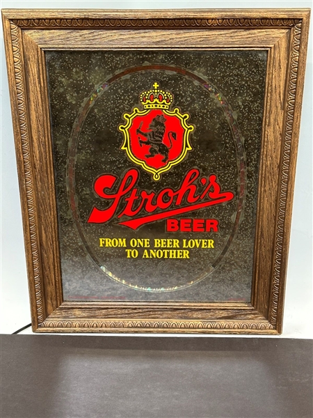 Strohs Beer Light Up Advertising Mirror Sign