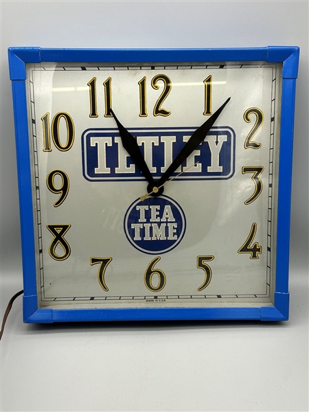 Tetley Tea 1950s Square Advertising Clock Dualite Co.