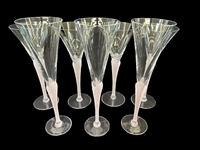 (7) Sasaki Crystal Aegean Champagne Flutes and Wine Glasses