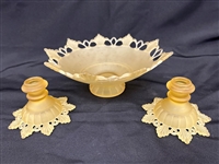 Westmoreland Yellow Frosted Console Bowl and Candle Sticks