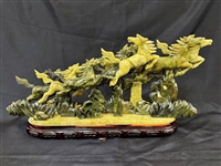 Carved Jadeite Glass Sculpture Stampeding Horses