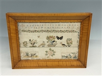 Hand Stitched Turn of the Century Sampler in Tiger Maple Frame