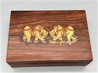 Hand made Wood Box Inlaid Elephants