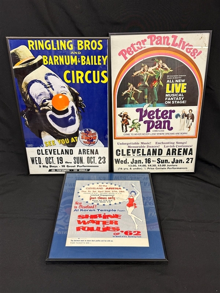 (3) Cleveland Arena Posters Circus, Peter Pan, Water Follies Promotional Posters