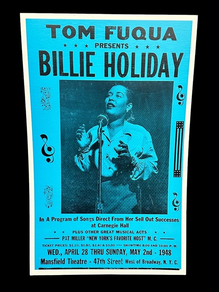 1948 Tom Fuqua Presents Billie Holiday Promotional Concert Poster