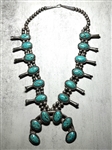 Native American Squash Blossom Sterling Silver and Turquoise Necklace