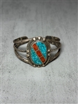 Sterling Silver Turquoise, Coral Navajo Cuff Bracelet