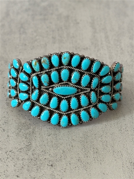 Betsy Begay Nez Navajo Sterling Silver Wide Chunky Turquoise Cuff Bracelet