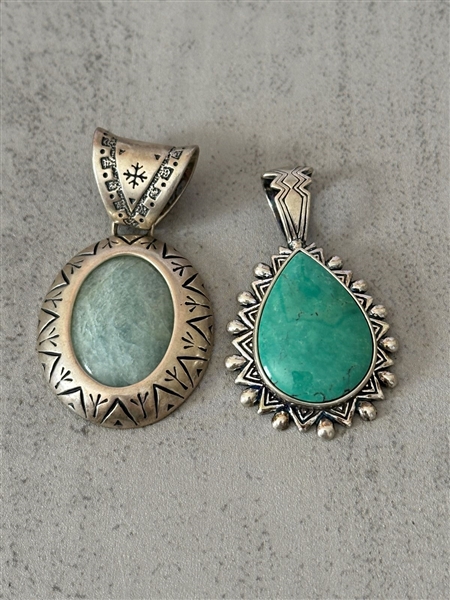 (2) Sterling Silver Turquoise Carolyn Pollack Pendants