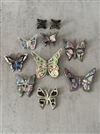 (9) Mexico Alpaca Sterling Silver and Mother of Pearl Butterfly Brooches and Earrings