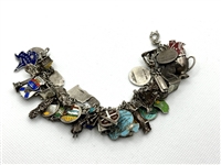 Sterling Silver Charm Bracelet With 41 Sterling Charms