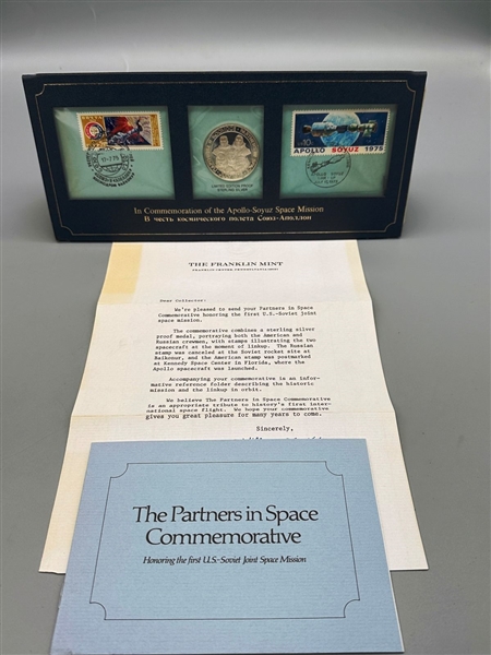 1975 Partners in Space Silver Medal and Stamp Set Franklin Mint