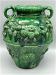 Pair of Early 1900's French Provincial Green Glazed Terracotta Vessels