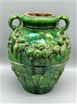 Pair of Early 1900's French Provincial Green Glazed Terracotta Vessels