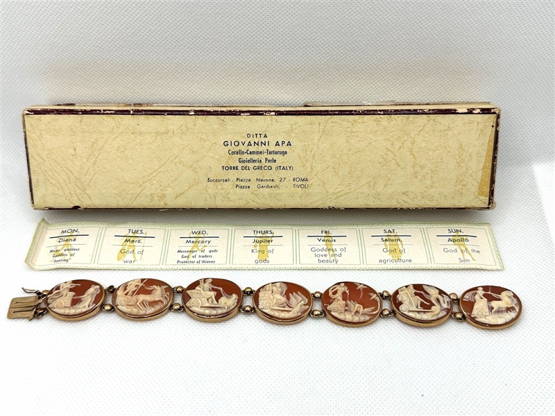 14k Yellow Gold Ditta Giovanni Gold Cameo Days of the Week Bracelet in Box