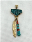 Boyd Tsosie 14k Gold Turquoise and Coral American Navajo Pendant
