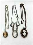 (3) Carved Cameo Necklaces .800 Silver, Mourning Locket
