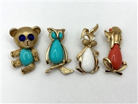 (4) Crown Trifari Jelly Belly Animal Brooches