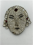 Butler Wilson Mask Brooch With Clear and Red Rhinestones
